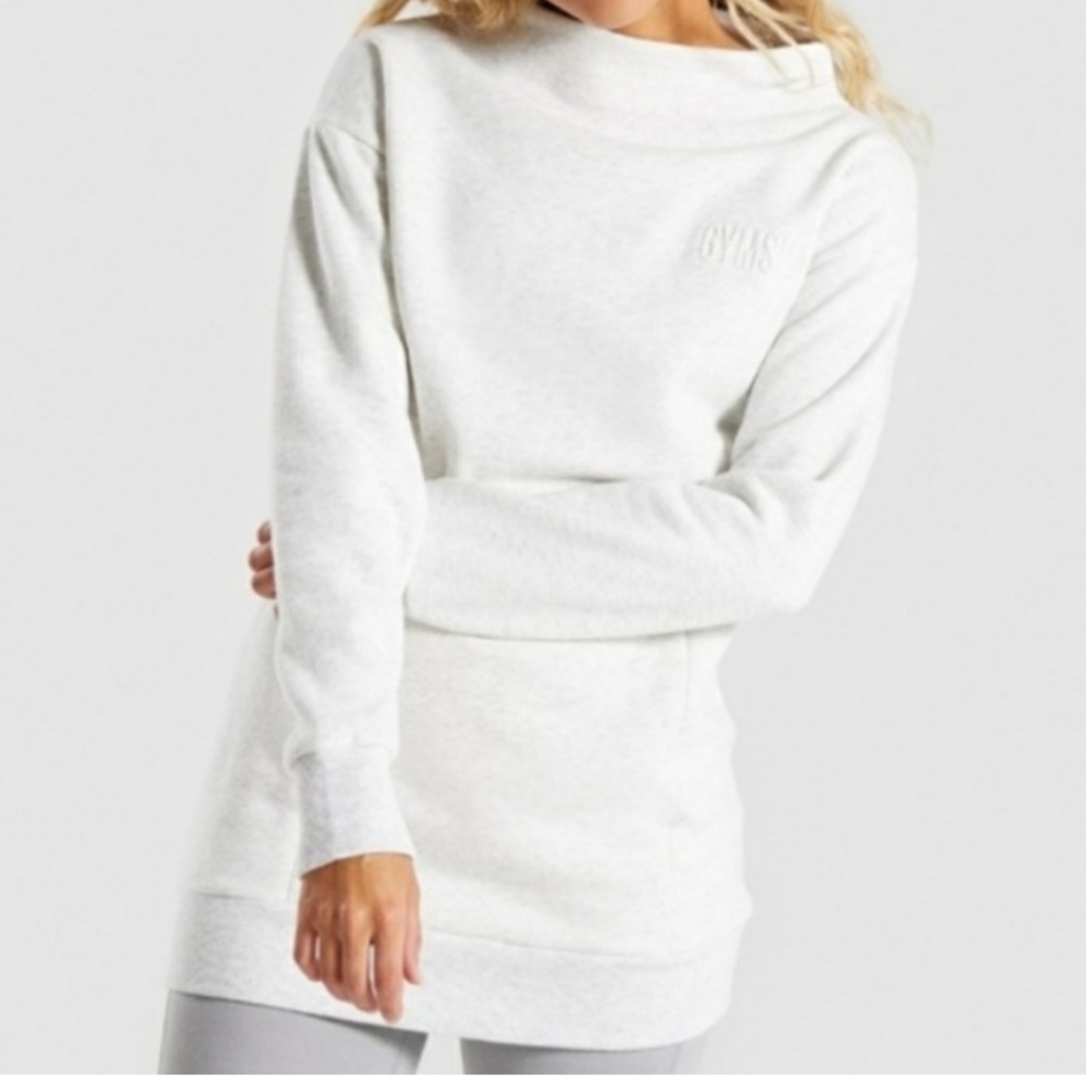 Gymshark Light Gray SoSoft Mock Neck Jumper Athletic Oversized Sweatshirt Size M